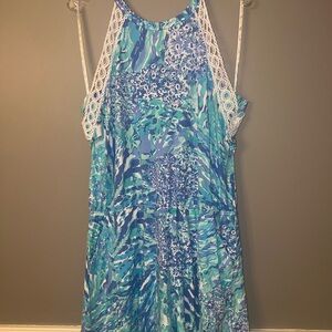 Lilly Pulitzer Blue and White Romper with White Crochet